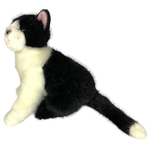 Russ Berrie Checkers Cat Plush Black White Stuffed Animal 10 inch Vintage Kitty - Picture 3 of 9